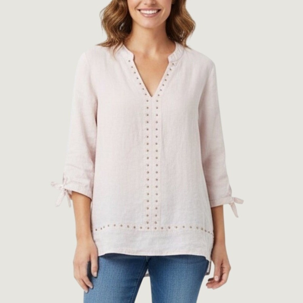 Ivanka‎ Trump Studded Linen Blend Tunic Pink Small